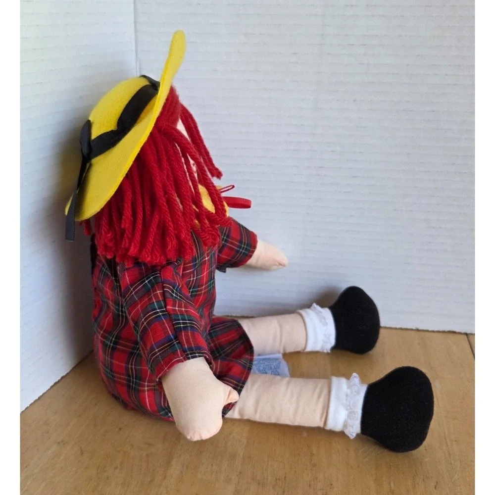 Vintage Eden Toys Madeline Rag Doll Red Yarn Hair Plaid Dress Yellow Hat 15 inch